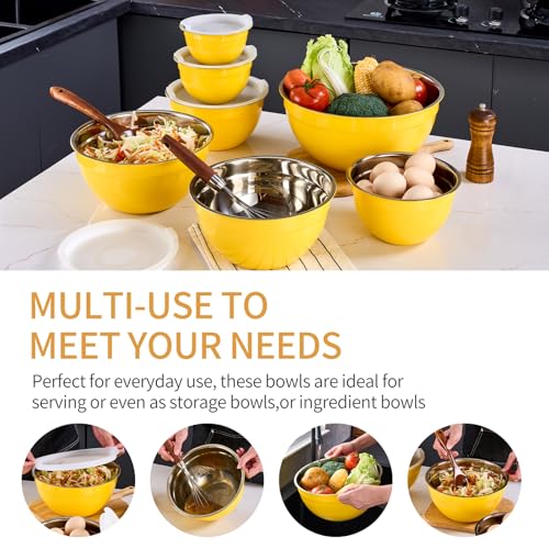 Onlycooker Yellow Mixing Bowls With Airtight Lids,Stainless Steel Bowl,Salad Bowls 7 Piece Colorful Nesting Bowl Yellow Kitchen Accessories,Size 7,3.6,2.7,2.1,1.5,1.1,0.8QT Stackable Design - Image 5