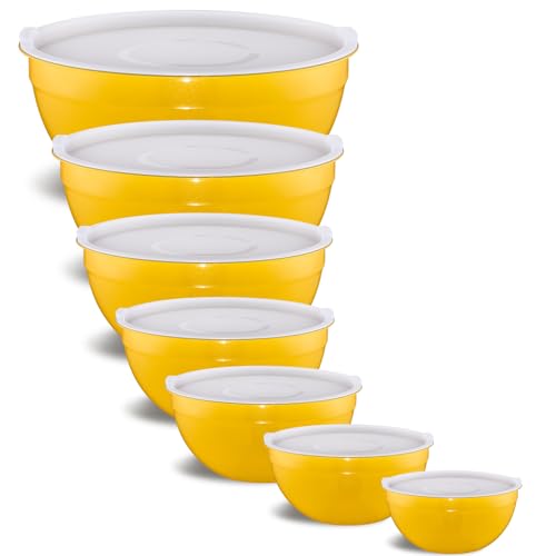 Onlycooker Yellow Mixing Bowls With Airtight Lids,Stainless Steel Bowl,Salad Bowls 7 Piece Colorful Nesting Bowl Yellow Kitchen Accessories,Size 7,3.6,2.7,2.1,1.5,1.1,0.8QT Stackable Design - Image 1