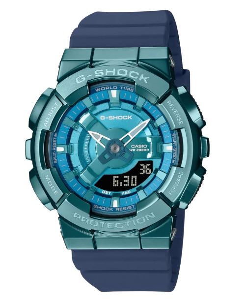 Casio Women Watch G-Shock Analog Digital Blue Dial Stainless Steel Bezel Resin Band GM-S110LB-2AD