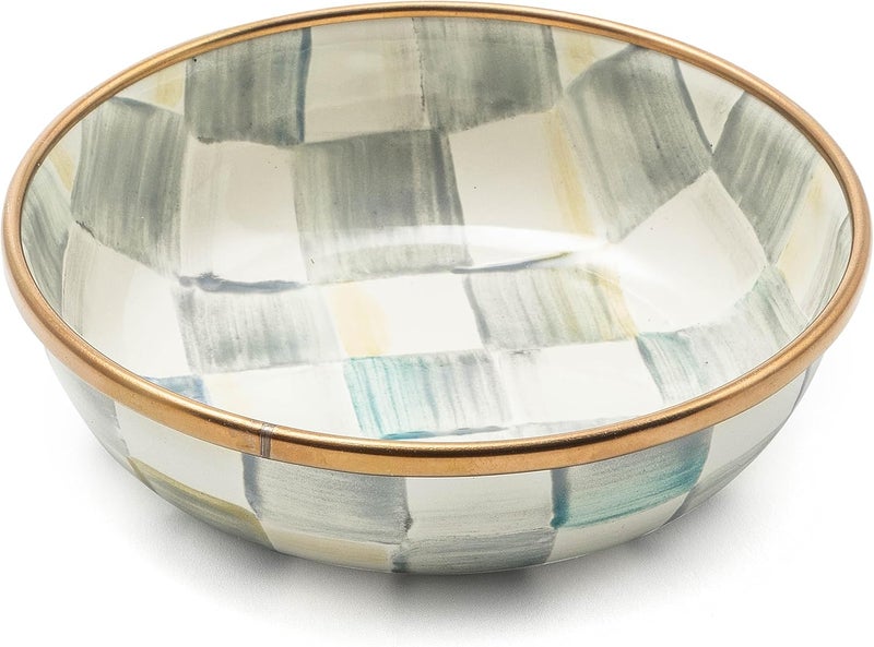 mackenzie childs MACKENZIECHILDS Enamel Relish Dish Small Serving Bowl for Entertaining GrayandWhite Sterling Check - Image 1