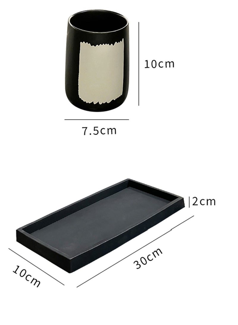 فوك طقم إكسسوارات حمام 4 قطع من السيراميك - يشمل موزع صابون، كوبين لغسول الفم وصينية. ديكور عصري لطاولة الحوض (أبيض) - Image 2