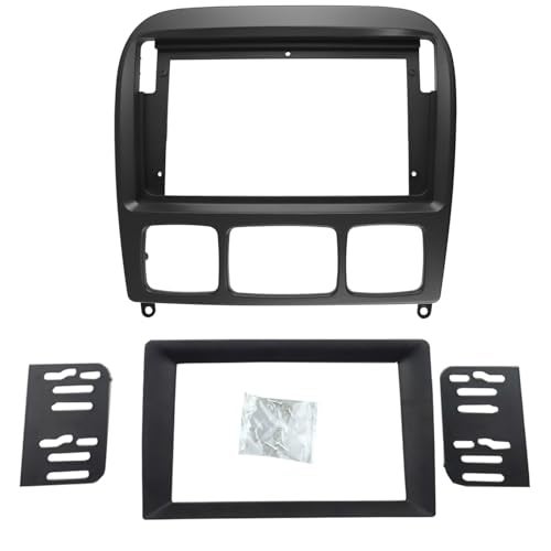 DKMUS Double Din and 9 Inches Radio Dash Kit Compatible with Mercedes Benz S Class W220 1998-2005 Stereo Installation Mount Trim Bezel (Black Color) - Image 1