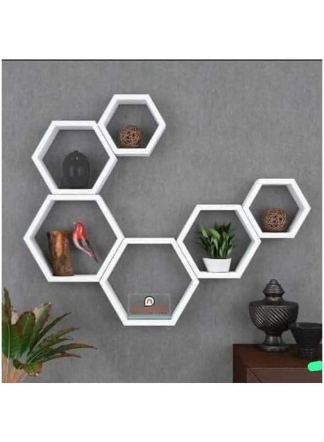 هابي هوم مجموعة من 6 رفوف حائطية سداسية الشكل بتصميم خلية النحل العصري – أرفف ديكور أنيقة لتزيين الجدران في غرفة المعيشة والنوم والممر – منظم حائط عملي لتخزين الديكورات والعطور والنباتات الصغيرة، تركيب سهل وجودة عالية 25X25 سم- أبيض - Image 2