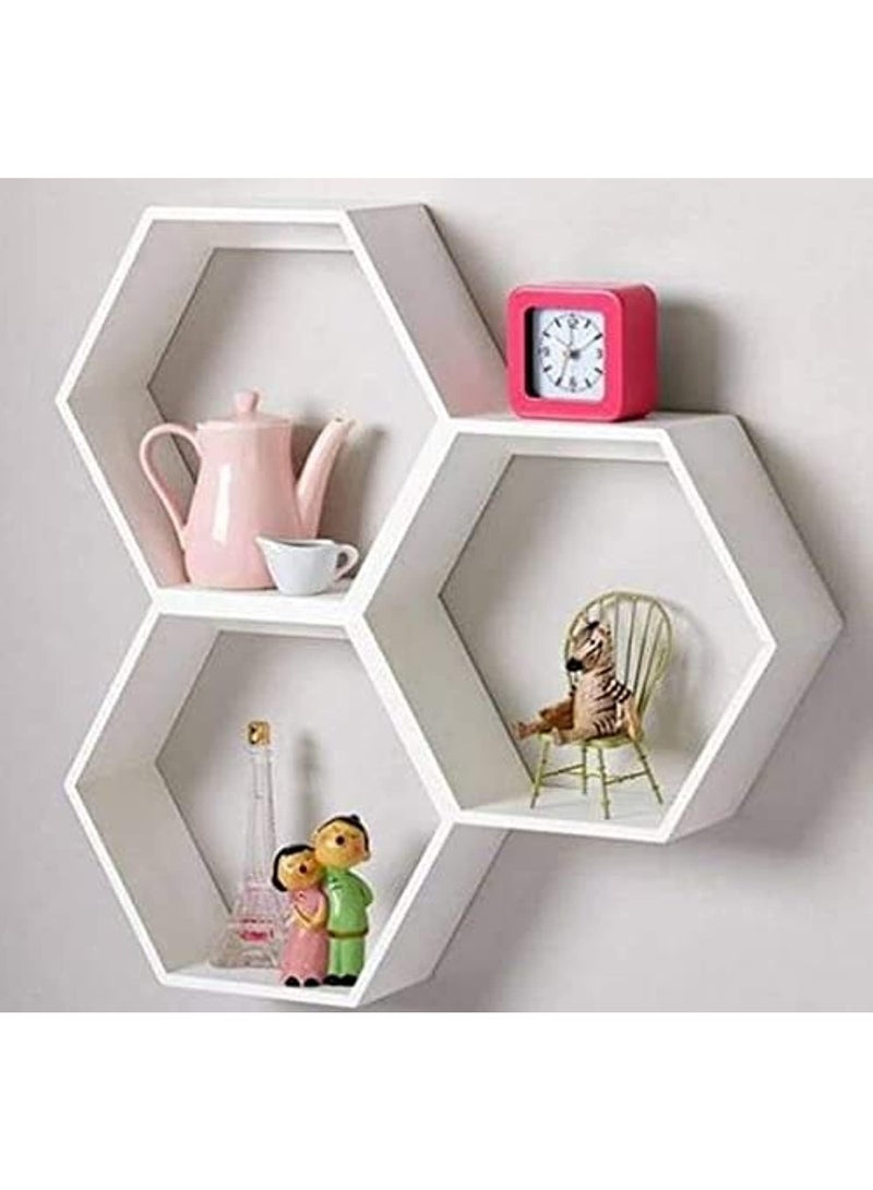 هابي هوم مجموعة من 6 رفوف حائطية سداسية الشكل بتصميم خلية النحل العصري – أرفف ديكور أنيقة لتزيين الجدران في غرفة المعيشة والنوم والممر – منظم حائط عملي لتخزين الديكورات والعطور والنباتات الصغيرة، تركيب سهل وجودة عالية 25X25 سم- أبيض - Image 4