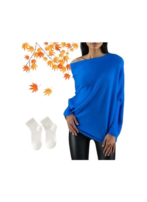 Quatrainex Asymmetric Draped Jumper, Asymmetrical Sweaters for Women, Oversized Off The Shoulder Sweater