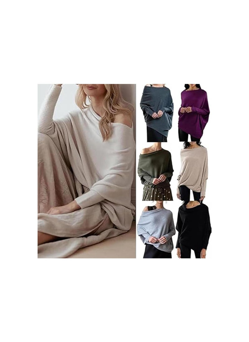 Generic - Quatrainex Asymmetric Draped Jumper, Asymmetrical Sweaters for Women, Oversized Off The Shoulder Sweater - Image 1