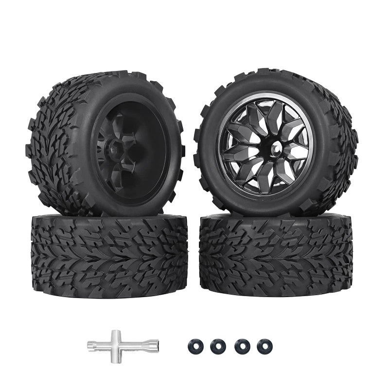 RC Station 12mm Hex RC Wheels and Tires 110 Scale RC Truck Tires and Wheels for Traxxas Rustler Stampede 2wd 4x4 vxl Hoss ERevo Redcat Volcano EPX RIAARIO AMORIL Tires and Wheels Preglued 4PCS - Image 2