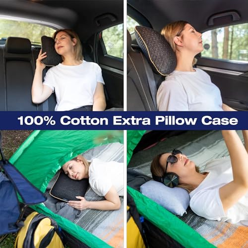 alkamto Travel & Camping Comfortable Memory Foam Pillow – Easy to Carry Portable Bag – Temperature Regulating Pillow Case (Black + Extra Cover) - Image 3
