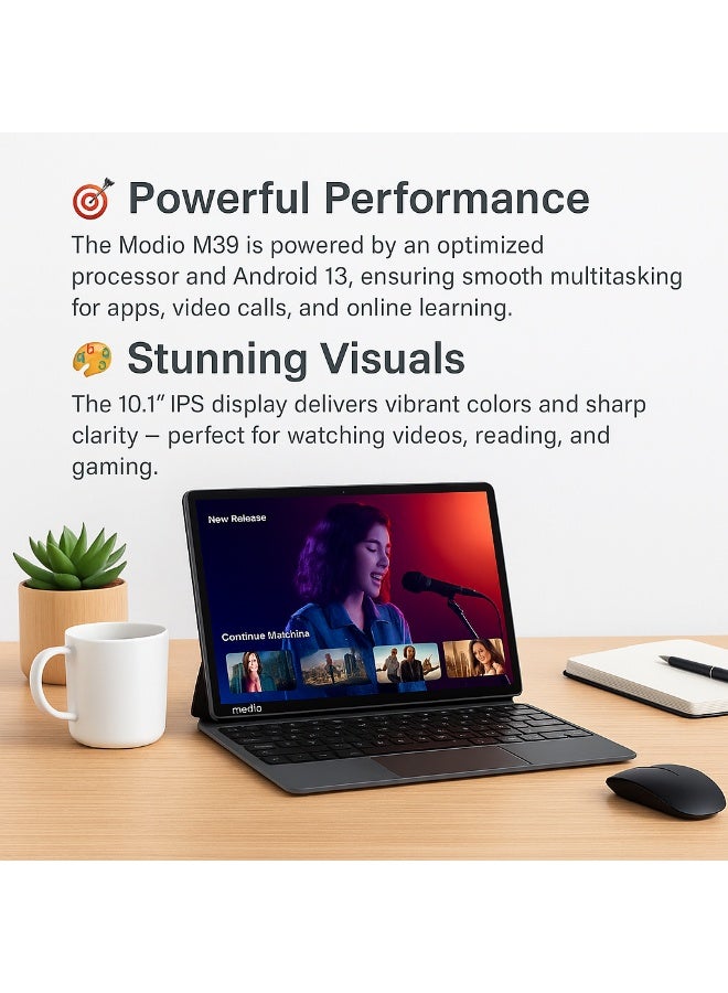 MODIO TAB Modio M39 Tablet – 10.1 Inch HD IPS Display, Android 13, 12+512GB, Dual SIM 4G, 13MP+5MP Camera, 8000mAh Battery, with Keyboard, Mouse, Pen, Case & OTG Adapter (Gray) - Image 4