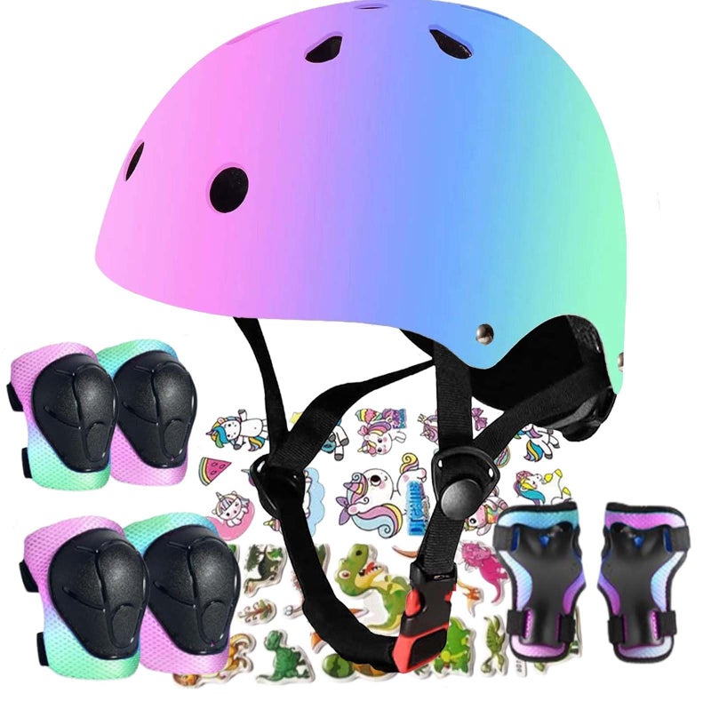 FOOKCIAN Kids Bike Helmet Adjustable Bike Helmet with Knee Pad Elbow Pads Guards, Toddler Helmets for 3-5-8-14+Riding Scooter Inline skatings Skateboard Helmet - Image 1