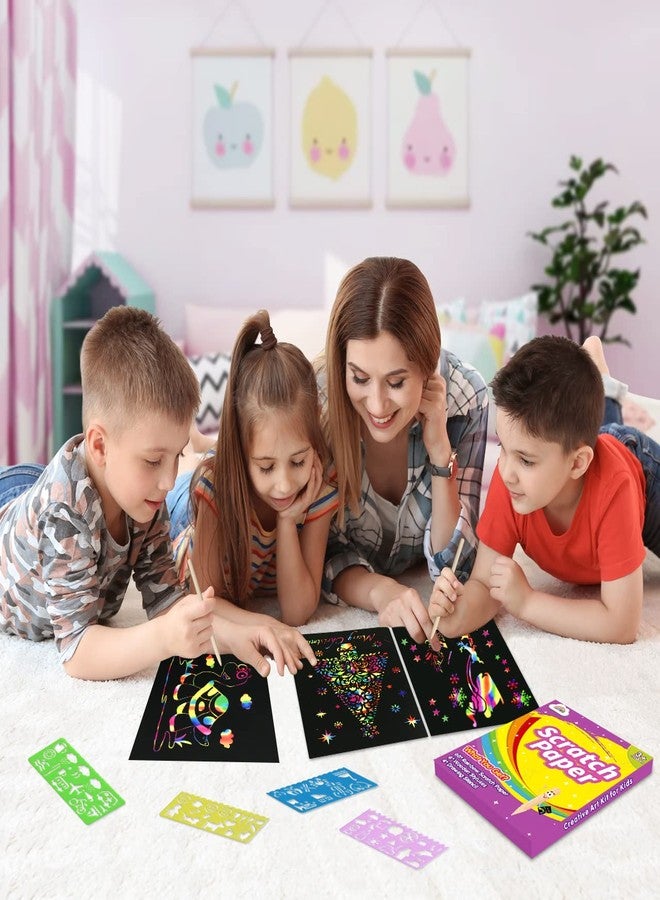 ZMLM Scratch Rainbow Art Paper Set - 100Pcs Magic Scratch Off Art Craft Supplies Kits for Kids Girls Boys Black Scratch Notes Sheet Doodle Pad for Fun DIY Toy Party Favors Christmas Birthday Gift - Image 5