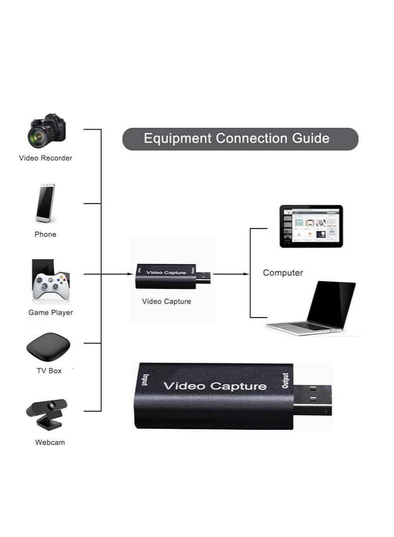 HDMI Video Capture Card USB 2.0 1080P 1920 × 1080 @ 30Hz No Driver Video Recording Card Capture Card HDMI USB Adapter Recording Device USB Game Capture Card for Live Streaming Gaming Video Conference - Image 3