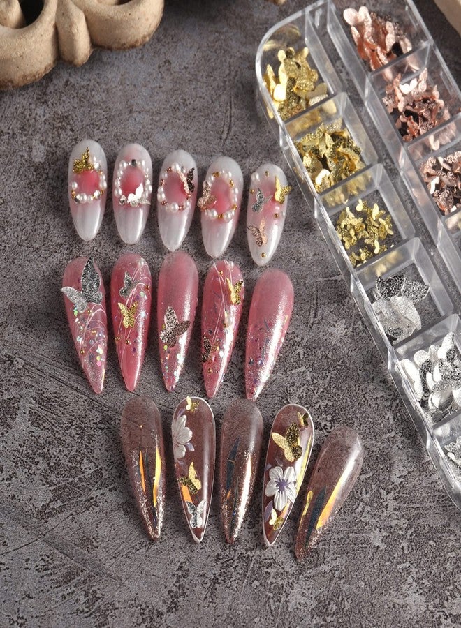TBRZTR Metal Butterfly Nail Art Decorations, 3D Gold Silver Butterflies Nail Glitter Sequins, Glitter Gold Flying Butterfly Nail Art Design, Metal Butterflies Flakes Acrylic Supplies for Women Manicure Art - Image 4