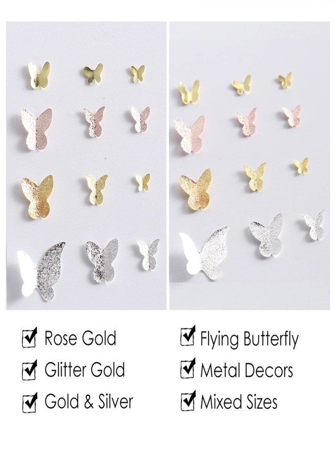 TBRZTR Metal Butterfly Nail Art Decorations, 3D Gold Silver Butterflies Nail Glitter Sequins, Glitter Gold Flying Butterfly Nail Art Design, Metal Butterflies Flakes Acrylic Supplies for Women Manicure Art - Image 5