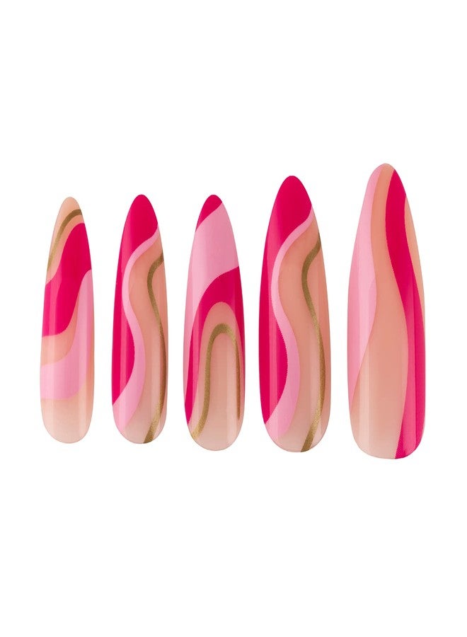 PaintLab Press-On Nails Manicure Kit, Pink Sherbert, 24-Piece Set, Long-Lasting Fake Nails with Glue, File, Prep Pad & Cuticle Stick - Image 3