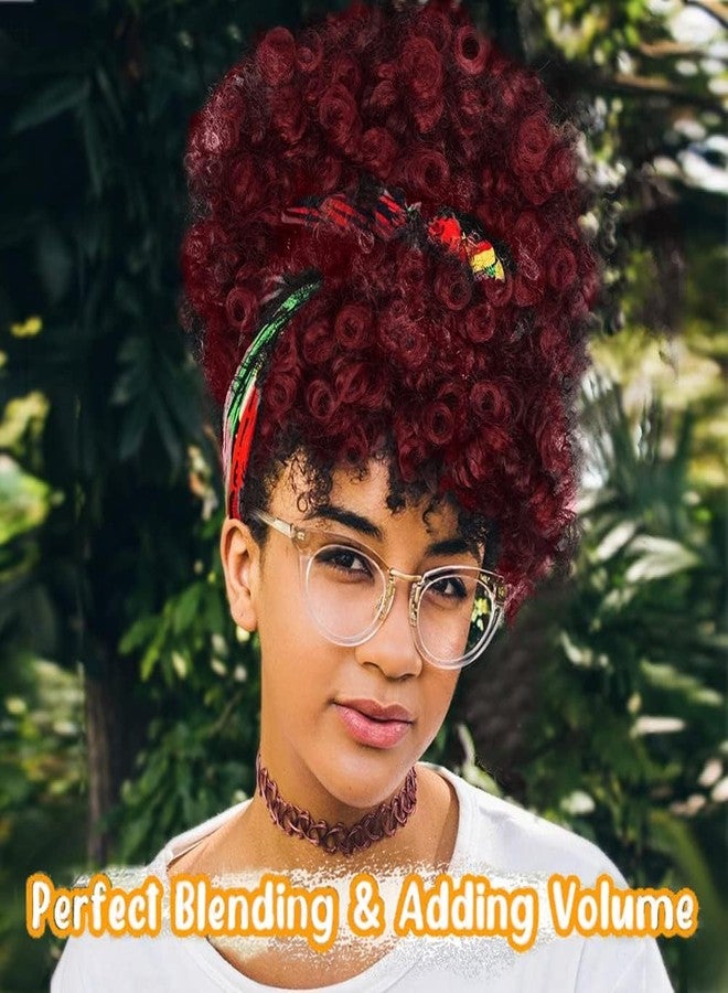 MODSIGHT Afro Puff Drawstring Ponytail with Bangs, Black to Burgundy Kinky Curly Ponytail Bun with Bangs Updo Hairpieces, Short Afro Puffs with Bang for Black Women (Black to Burgundy 1BTBug) - Image 3