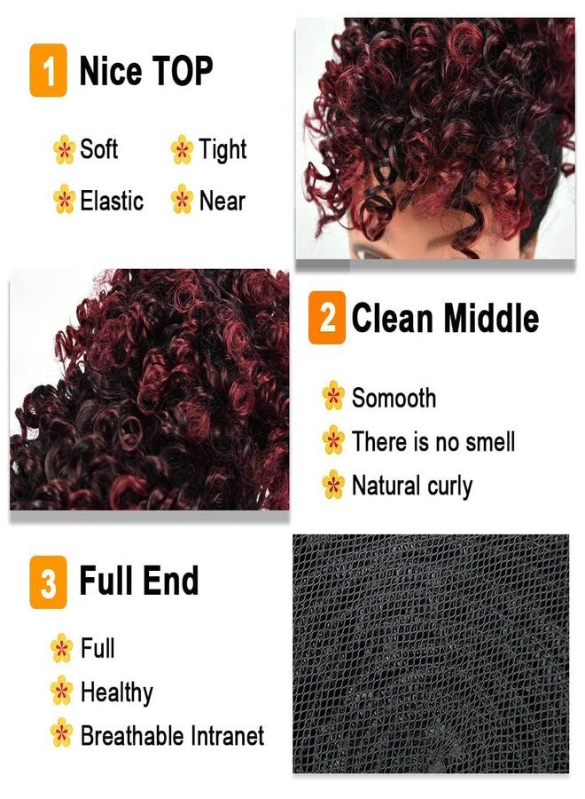 MODSIGHT Afro Puff Drawstring Ponytail with Bangs, Black to Burgundy Kinky Curly Ponytail Bun with Bangs Updo Hairpieces, Short Afro Puffs with Bang for Black Women (Black to Burgundy 1BTBug) - Image 4