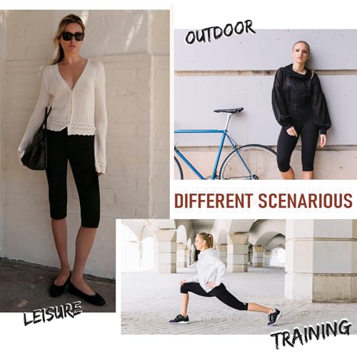FULLSOFT 2 Pack Women's Knee-Length Leggings Capri Biker Shorts High Waist Tummy Control Yoga Leggings Workout Casual Summer(L,Black/Navy Blue) - Image 5