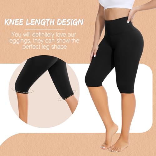 FULLSOFT 2 Pack Women's Knee-Length Leggings Capri Biker Shorts High Waist Tummy Control Yoga Leggings Workout Casual Summer(L,Black/Navy Blue) - Image 3