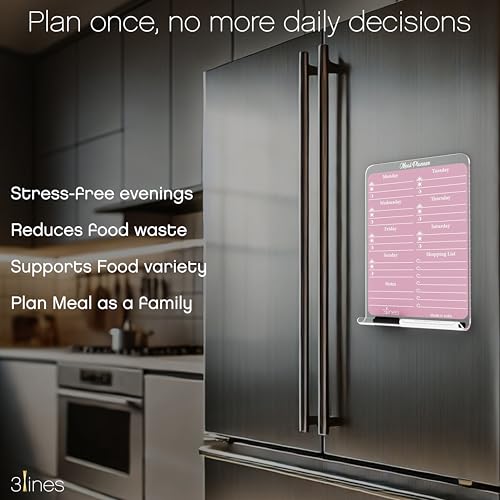 3 Lines ClearBite Acrylic Magnetic Meal Planner Board | Sleek & Durable | Includes Marker & Duster | 24x16 CM | Perfect for Meal Planning, Shopping Lists, Notes | Ideal for Home, Office | Plum - Image 2