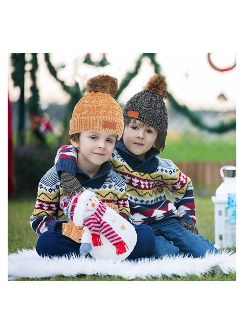 SYOSI - Kids Winter Beanie Hat Scarf Gloves Set for 2-6 Years Old, Toddler Winter Knit Hat Gloves Neck Warmer with Fleece Lined, Yellow - Image 1