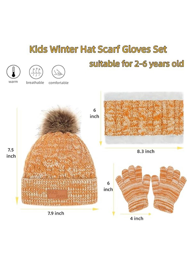 SYOSI - Kids Winter Beanie Hat Scarf Gloves Set for 2-6 Years Old, Toddler Winter Knit Hat Gloves Neck Warmer with Fleece Lined, Yellow - Image 1
