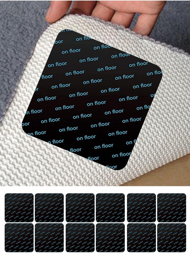 Farahom 12 Pcs Rug Pad Grippers, Non-Slip Rug Tape for Hardwood Floors and Tiles, Reusable Washable Carpet Tape for Area Rugs, Double-Sided Adhesive Rug Stickers Keep Corners Flat, Black  - Image 1