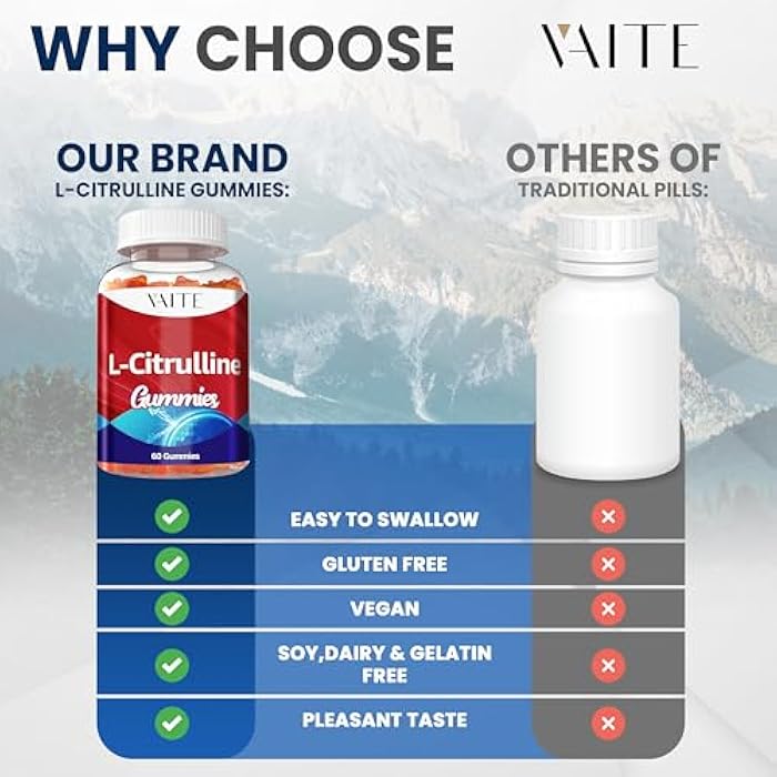 VAITE L Citrulline Gummies for Men - Powerful Vasodilator with Calcium, 1600mg per Serving, Extra Strength, Boosts Nitroxyl and Nitric Oxide Production, Supports Energy and Endurance, 60 Chewable Gummy - Image 5