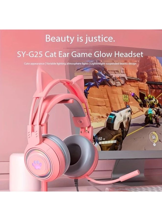 Pink Cat Ear RGB Gaming Headset with Microphone for PS4 PS5 Xbox PC Switch - Image 2