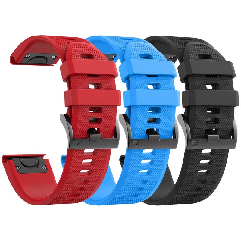 ANCOOL for Fenix 5 Watch Band/Fenix 6 Watch Band/Garmin Fenix 7 Band 22mm Soft Silicone Bands Compatible With Garmin S62 Watch Bands/Fenix 5 PLUS Band(Black,Blue,Red) - Image 1