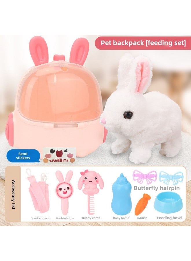 Children's Storage Backpack Toys Electric Simulation Rabbit Dolls Will Walk And Call Pets To Dress Up Family Gifts-Colour:Long Ear Backpack + White Rabbit Comes With Stickers -Specification:Carton - Image 1