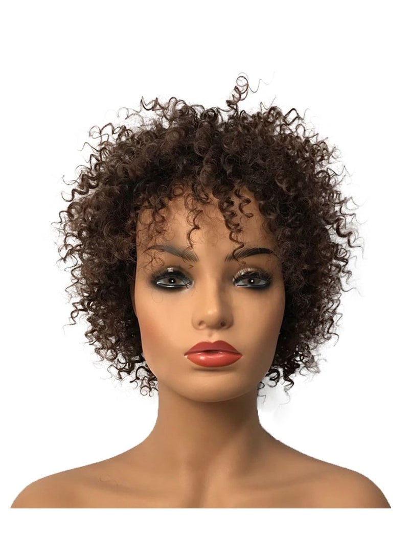 Wiginway - Wiginway Short Kinky Curly Dark Auburn Wigs with Black Root Afro African American Full Wigs Hair Replacement 8 Inch - Image 1