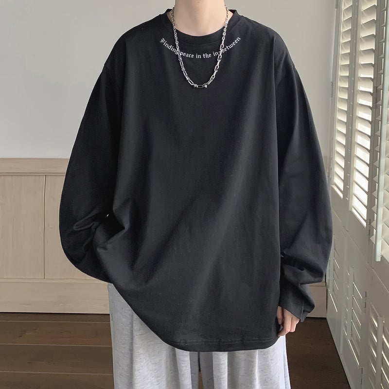 Letter Printed Long-Sleeved T-Shirt Men'S Spring Fashionable Loose Inner Clothes Trendy Brand Heavy Base Shirt For Teenagers - Image 1