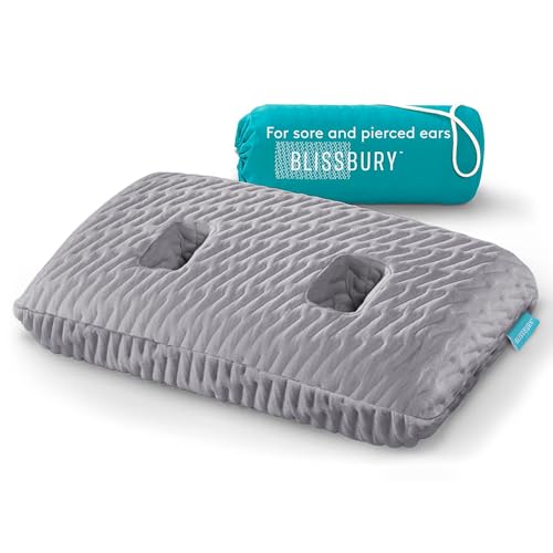 BLISSBURY Ear Pillow with Hole for Sleeping  Recovery  Piercing Pillow  Adjustable Memory Foam Design with Holes for chondrodermatitis CNH  Piercing Support for Side Sleepers