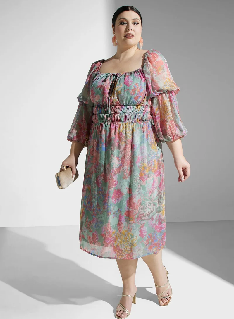 chi chi london curve Floral Chiffon Dress