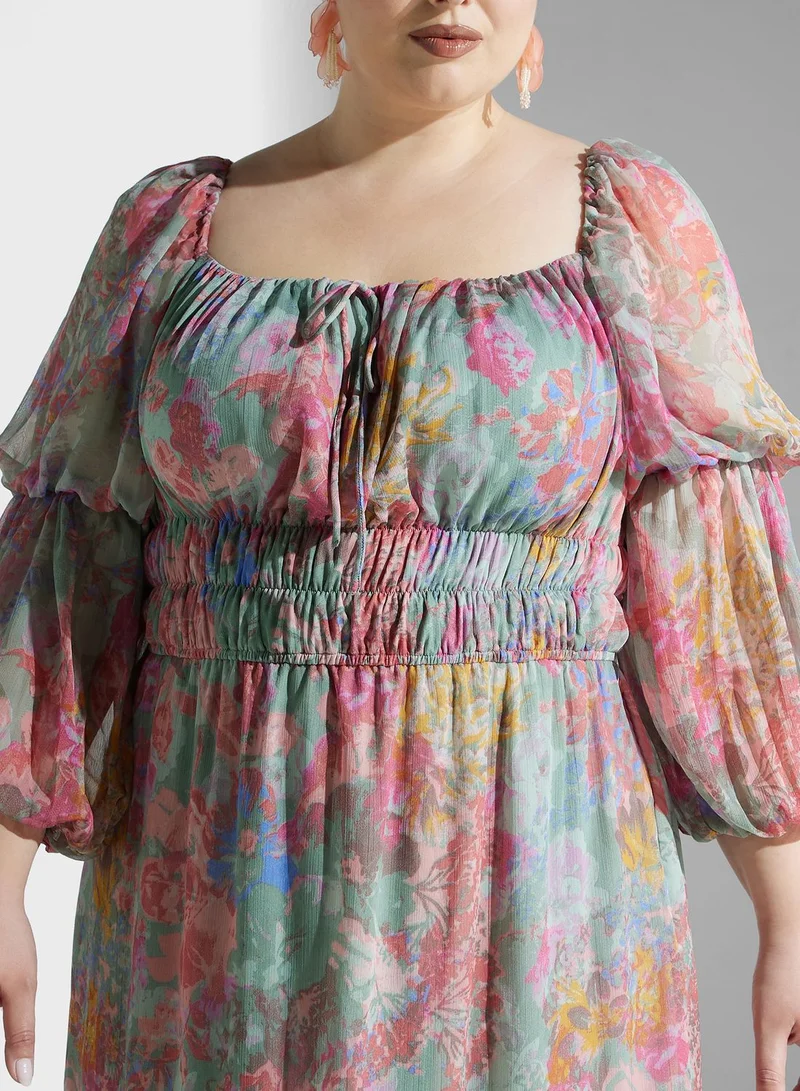 chi chi london curve Floral Chiffon Dress
