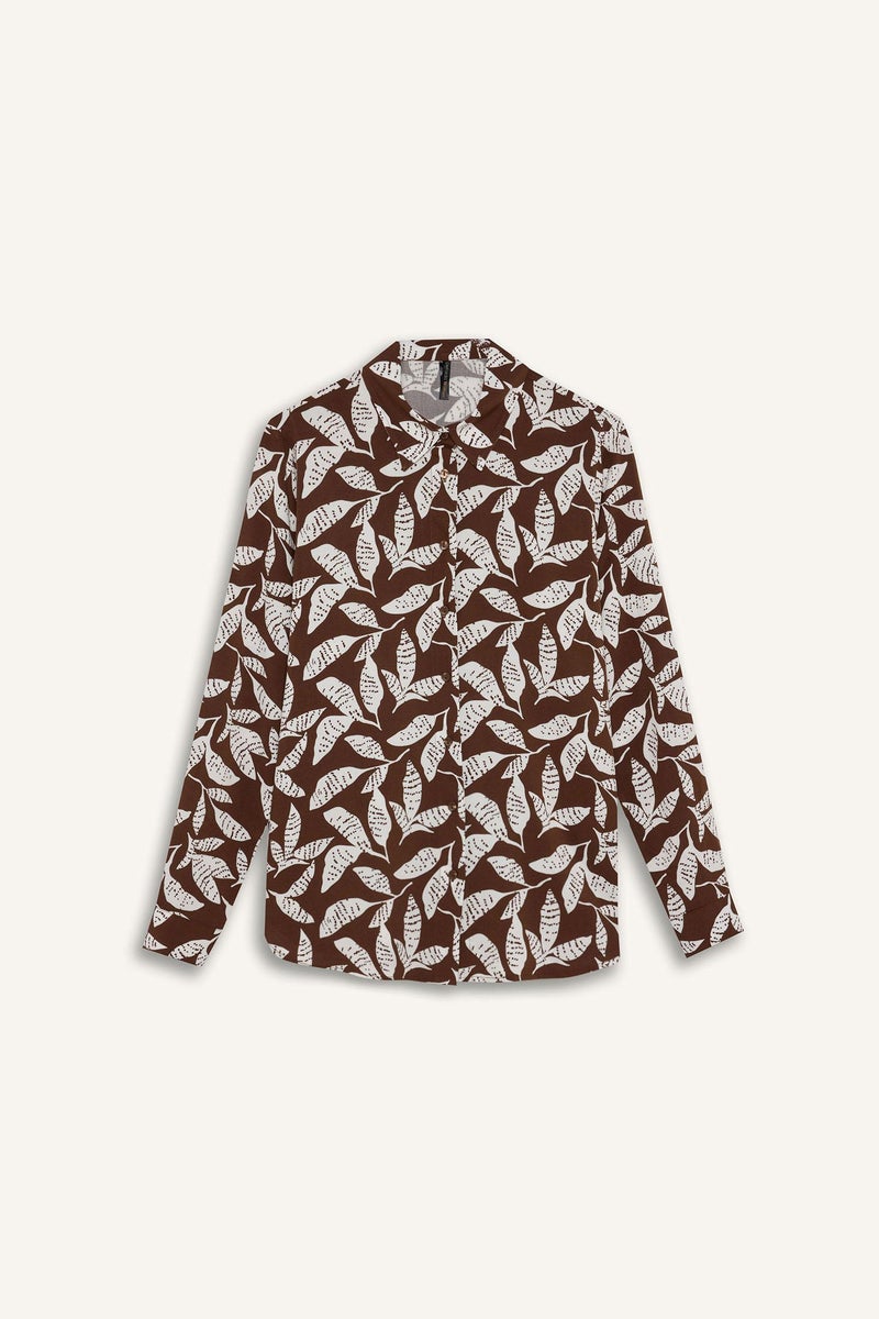 Woman Regular Fit Shirt Collar Long Sleeve Shirt