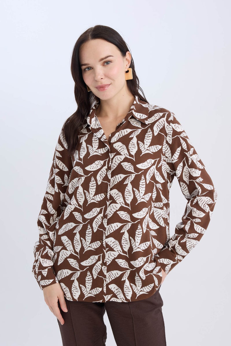Woman Regular Fit Shirt Collar Long Sleeve Shirt