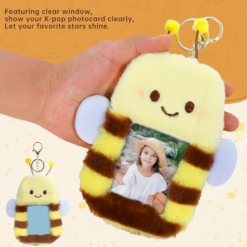 NEWEST Cute Panda Plush Kpop Photocard Holder with Keychain, Soft Cartoon Animal ID Badge Holder, 3 Inch Photo Protective Sleeve Case Card Cover for Kpop Idol Photo Card School Office Card Supplies - Image 4