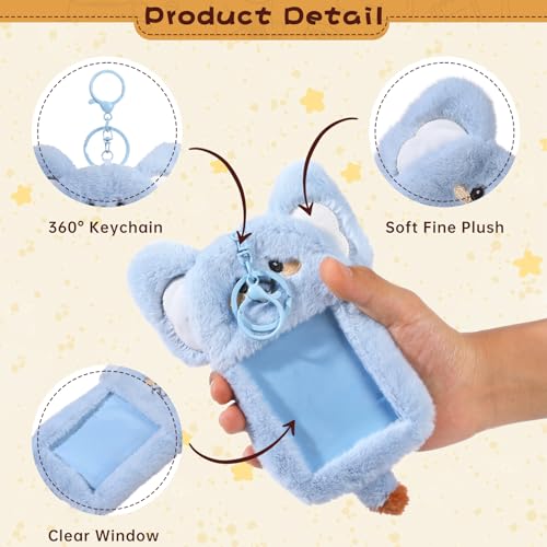 NEWEST Cute Panda Plush Kpop Photocard Holder with Keychain, Soft Cartoon Animal ID Badge Holder, 3 Inch Photo Protective Sleeve Case Card Cover for Kpop Idol Photo Card School Office Card Supplies - Image 3