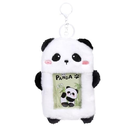 NEWEST Cute Panda Plush Kpop Photocard Holder with Keychain, Soft Cartoon Animal ID Badge Holder, 3 Inch Photo Protective Sleeve Case Card Cover for Kpop Idol Photo Card School Office Card Supplies - Image 1