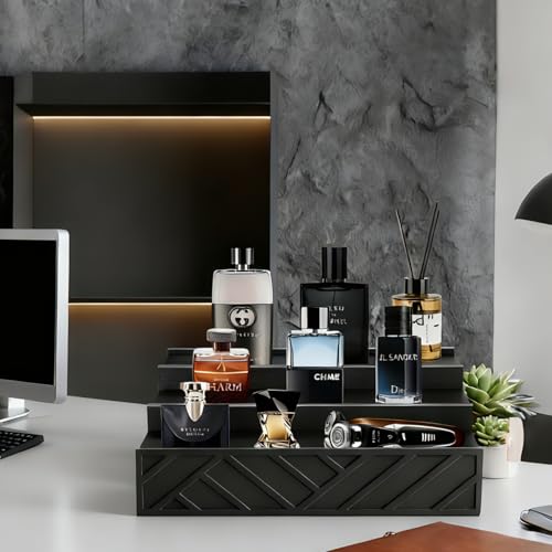 Ameuphercy Wooden Cologne Organizer for Men，3 Tier Cologne Stand and Perfume Organizer for Women, Perfume Display Holder Cologne Display Shelf with Hidden Compartment for Watch, Jewelry,Great Gift for Father - Image 4