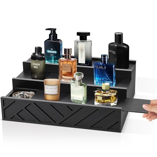 Ameuphercy Wooden Cologne Organizer for Men，3 Tier Cologne Stand and Perfume Organizer for Women, Perfume Display Holder Cologne Display Shelf with Hidden Compartment for Watch, Jewelry,Great Gift for Father - Image 1