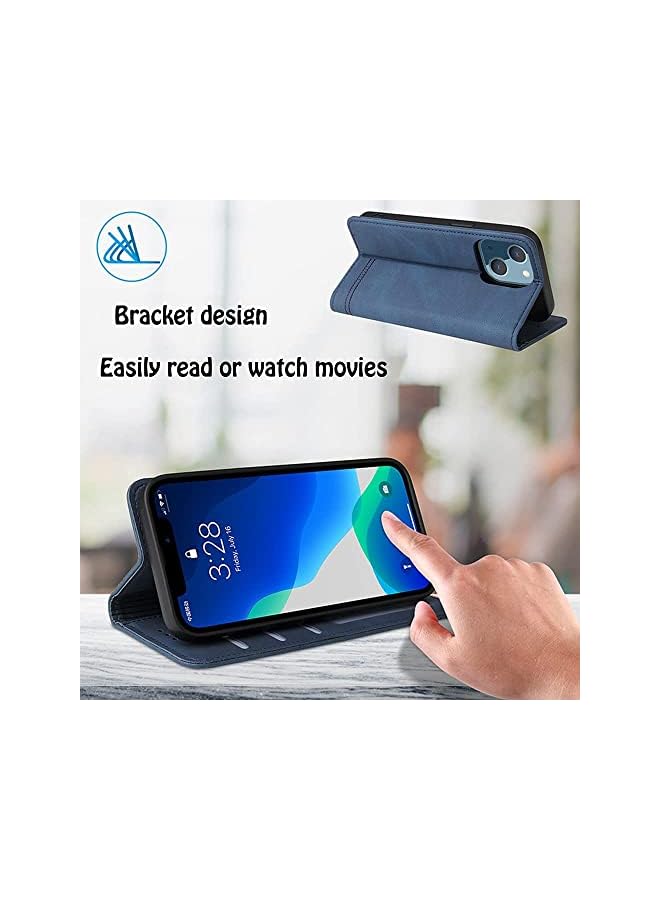 YoYoTech Luxury Genuine Leather Flip Wallet Case Compatible with iPhone 13 Pro Max, 3 Card Holder Slot Magnetic Flip Kickstand Wallet Case for iPhone 13 Pro Max 6.7 '2021 -Blue  - Image 5