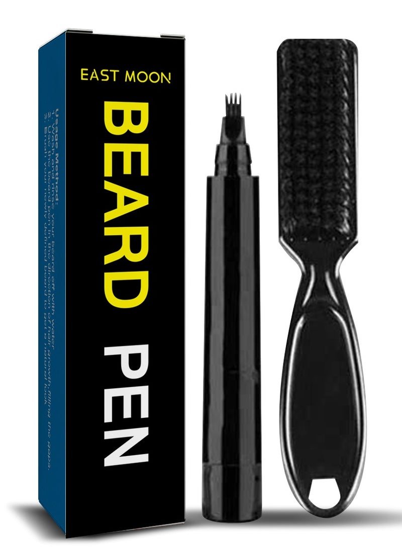 East Moon Beard Pencil Filler for Men, Long Lasting Beard Filling Pen Kit with Brush and Beard Styling Comb Tool Creates Natural Looking Beard, Moustache and Eyebrows  - Image 1
