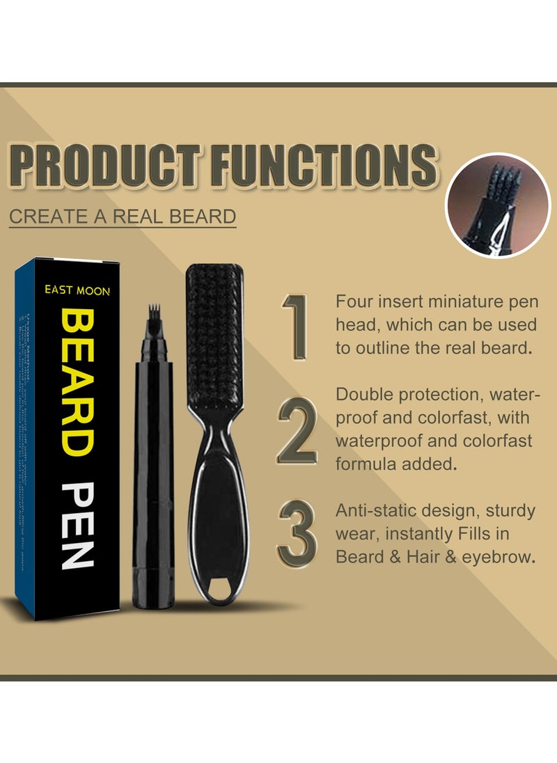 East Moon Beard Pencil Filler for Men, Long Lasting Beard Filling Pen Kit with Brush and Beard Styling Comb Tool Creates Natural Looking Beard, Moustache and Eyebrows  - Image 2