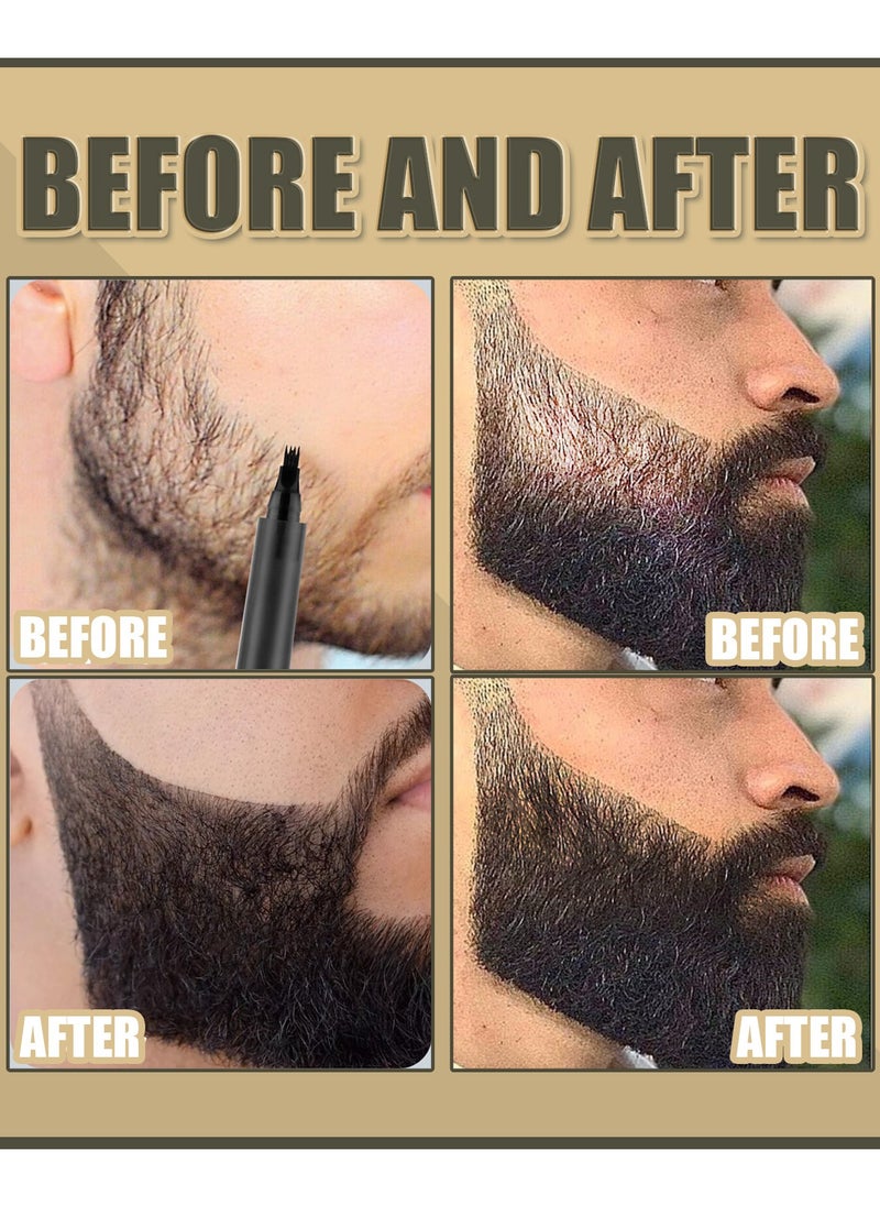 Beard Pencil Filler for Men, Long Lasting Beard Filling Pen Kit with Brush and Beard Styling Comb Tool Creates Natural Looking Beard, Moustache and Eyebrows