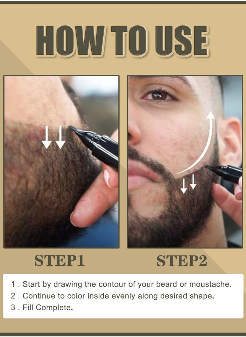 Beard Pencil Filler for Men, Long Lasting Beard Filling Pen Kit with Brush and Beard Styling Comb Tool Creates Natural Looking Beard, Moustache and Eyebrows