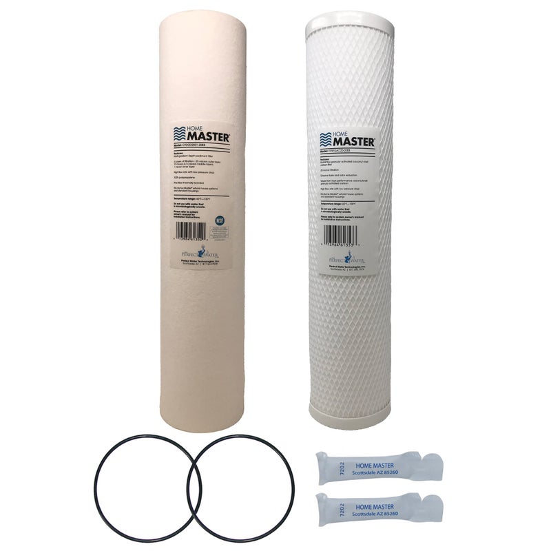 Home Master Whole House 4Layer Sediment 25 Down to 1 Micron Radial Flow GAC Carbon 2 orings Grease 20gpm Replacement Filter Set CsetBB2SmgC 20x45