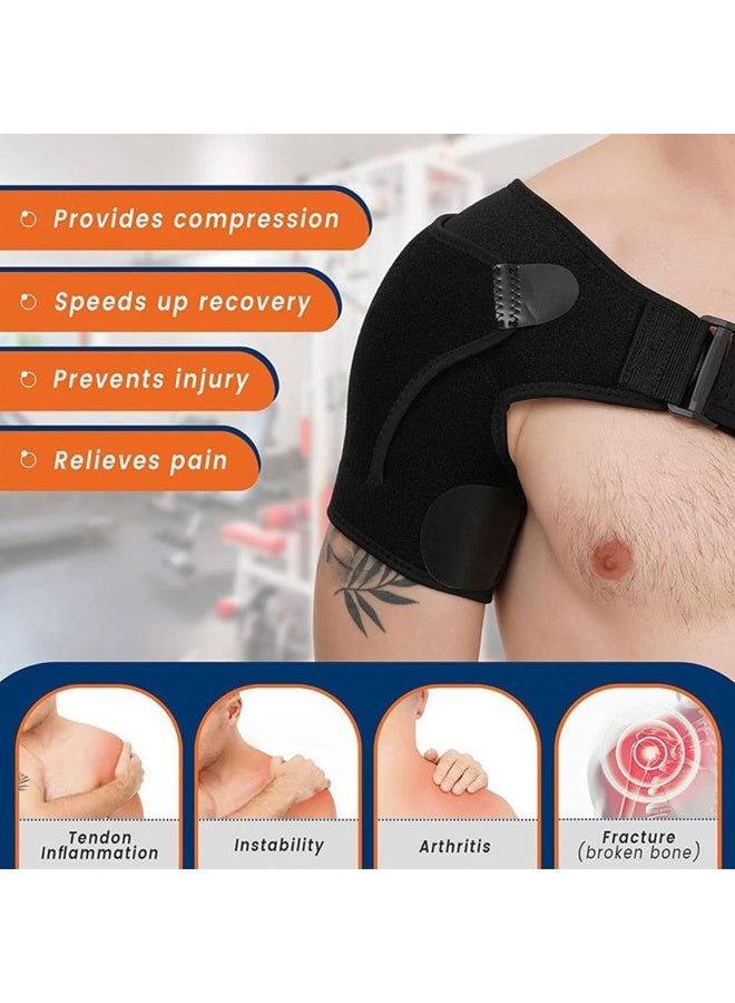 OSHIMA Shoulder Support Brace with Pressure Pad, Adjustable Shoulder Brace for Men and Women, Adjustable Fit Sleeve Wrap, Relief Pain, Rotator Cuff, Tendonitis, Displacement, For Rights or Left Shoulder - Image 3